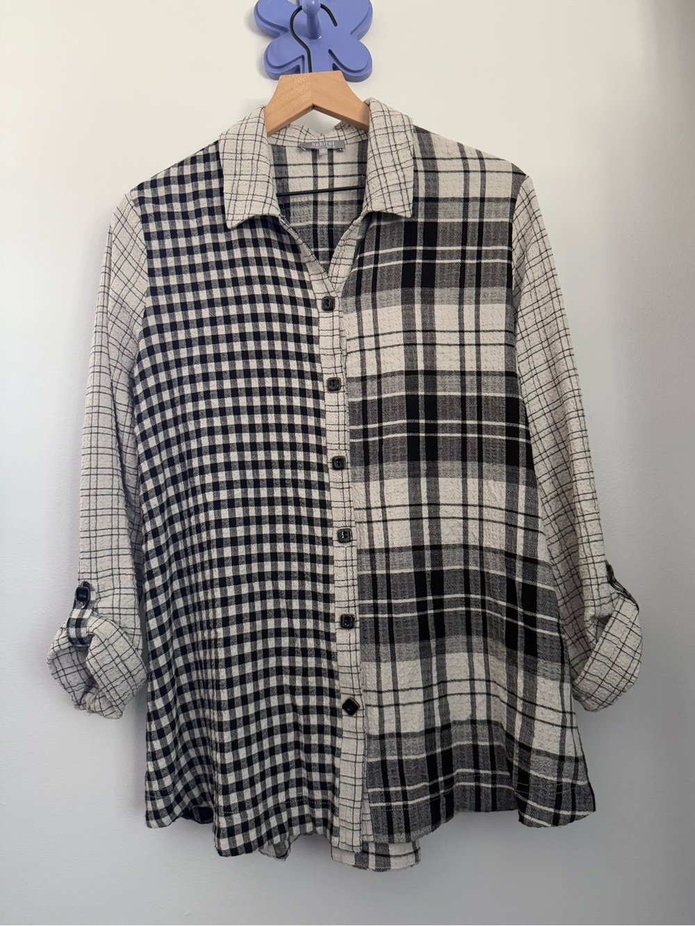 Habitat Medium Grey Black Plaid Checkered Shirt Button Up Fall Relax Lagen - Picture 2 of 5